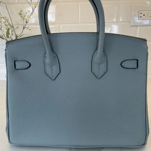 Birkin Inspired Slate Blue Satchel - Picture 7 of 11